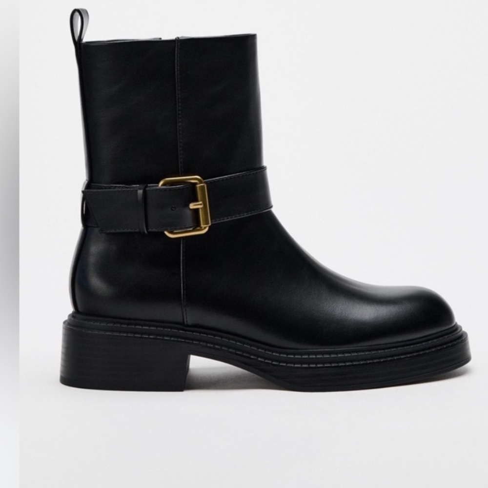 NWT Zara Black Leather Ankle Boots